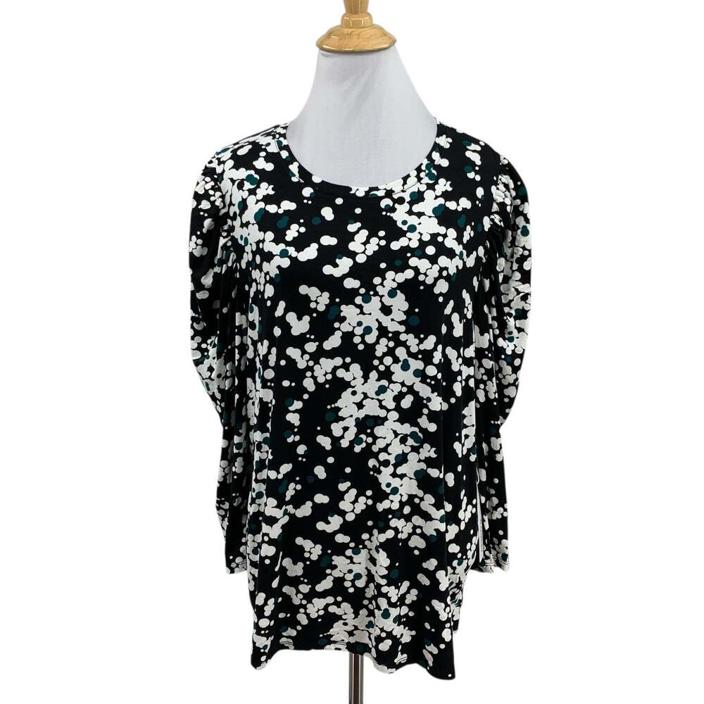 Chicos Blouse Womens L Large Multi Touch Of Cool Dot Romance 3/4 Sleeve Printed